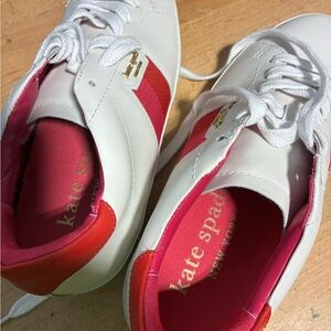 kate spade White Leather Sneakers with Pink Interior and Red Heel Tabs